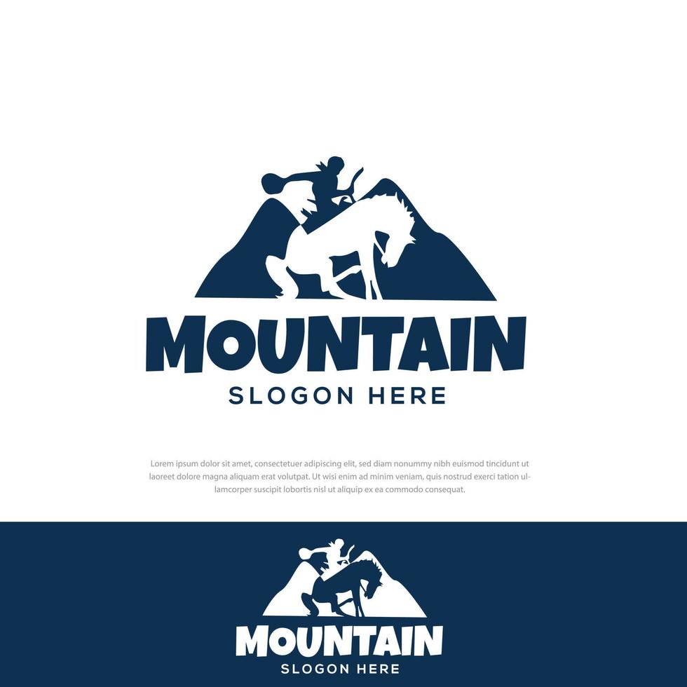 Diseño de logotipo de vector de caballo y montaña, símbolo, icono, caballo, plantilla de diseño