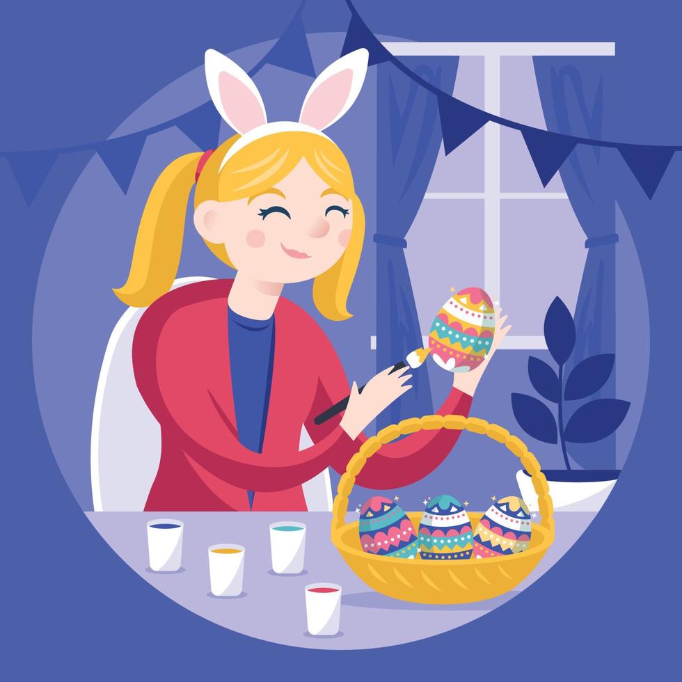 A Girl Painting Easter Eggs vector