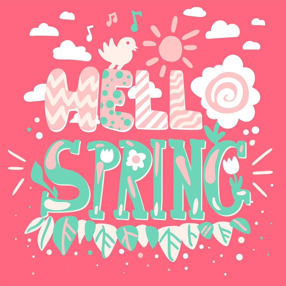 Hello spring hand drawn lettering vector