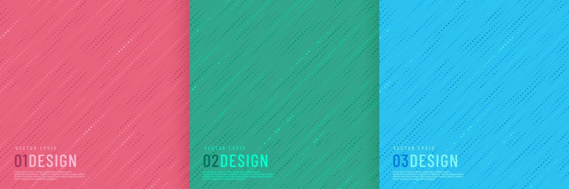 conjunto de puntos de líneas diagonales superpuestas sobre fondo abstracto rosa, verde y azul claro. diseño de semitonos moderno y minimalista. Plantilla de patrón de puntos de velocidad dinámica con espacio de copia. ilustración vectorial vector