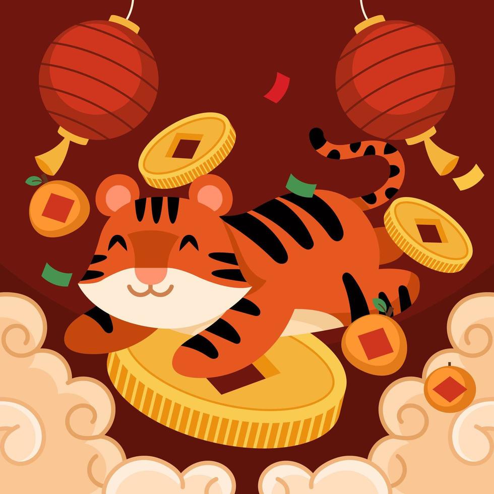 Cute Tiger Character in Chinese New Year Concept vector