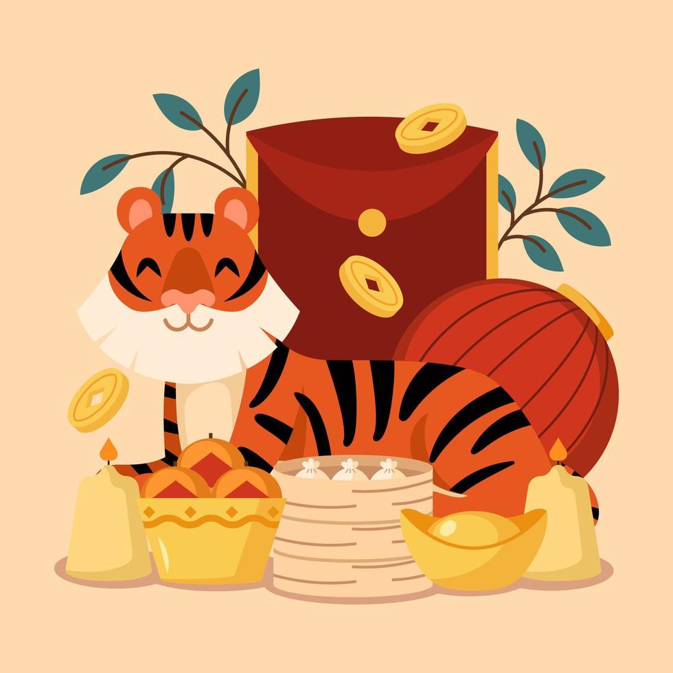 Cute Tiger Character in Chinese New Year Concept vector