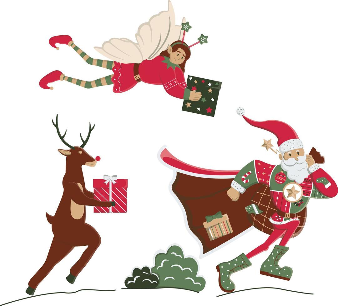 Santa and a big bag of gifts vector