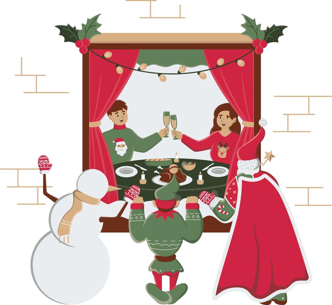 Santa and christmas table vector