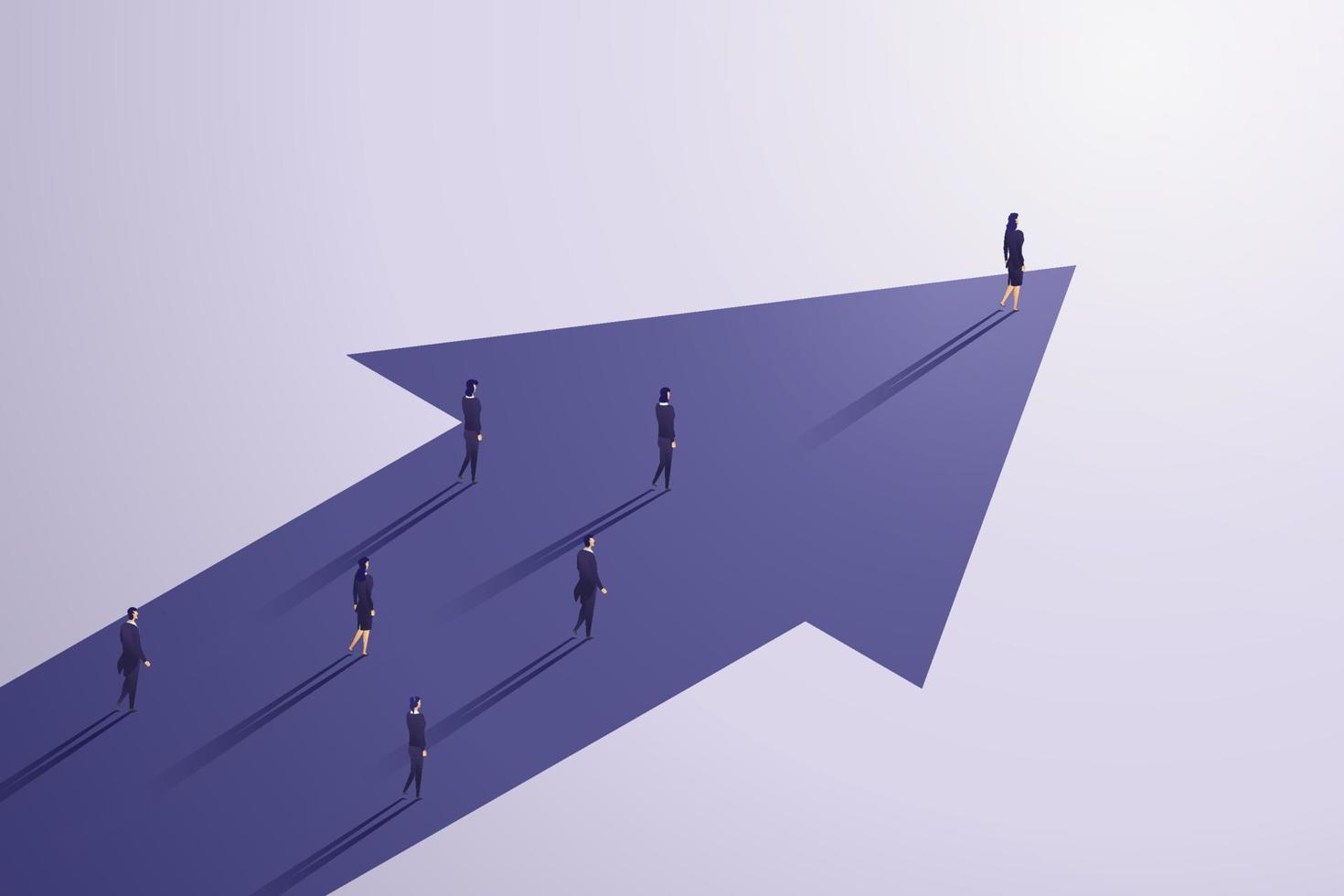 Group of business person walking on an on purple arrow. vector