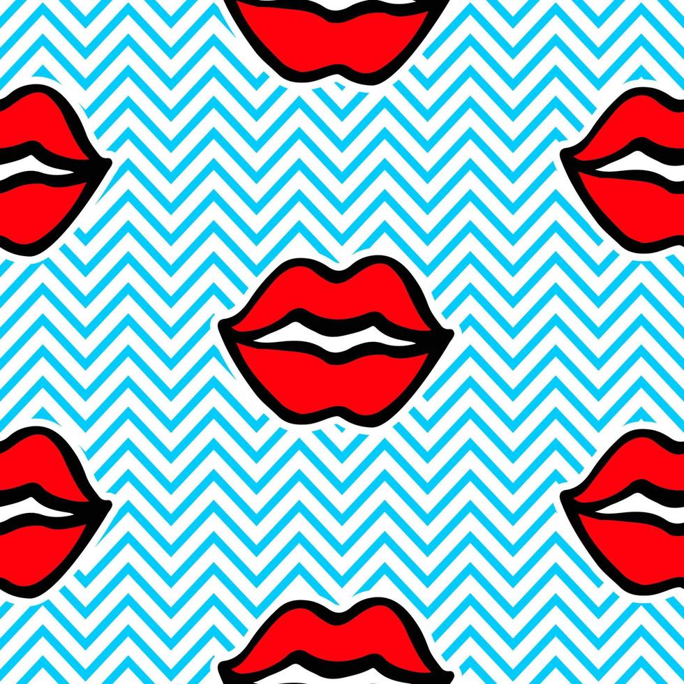 labios rojos de moda y besos de patrones sin fisuras vector