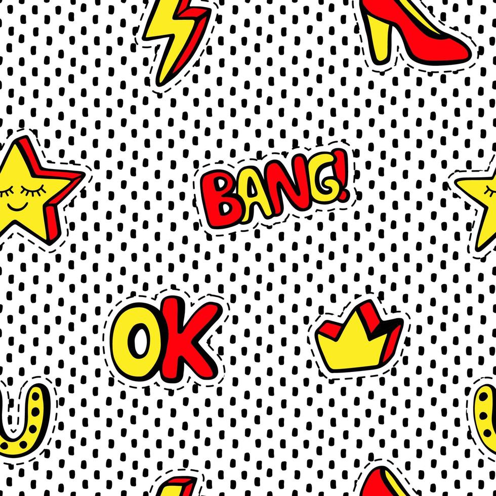 Seamless pattern with fashionable patch badges set vector
