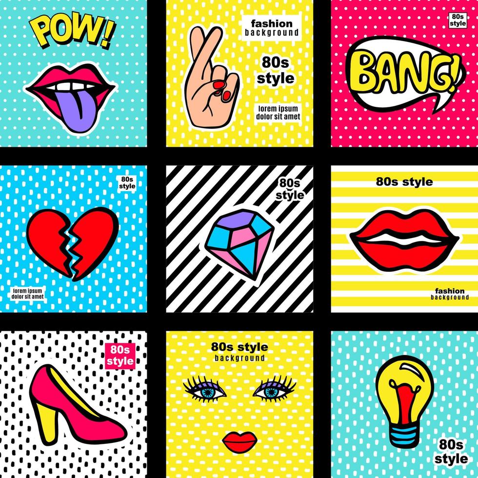 Fashion patches set vector