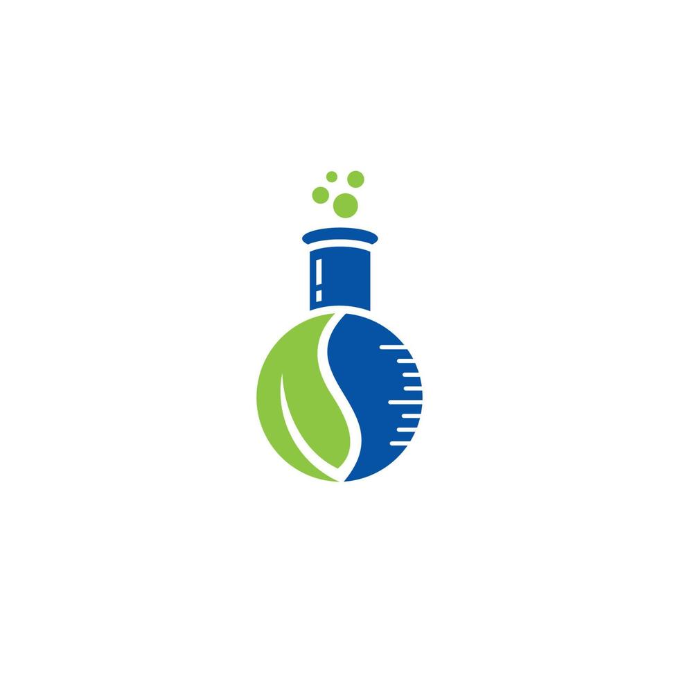 Diseño de logotipo o icono de hoja y botella de laboratorio vector