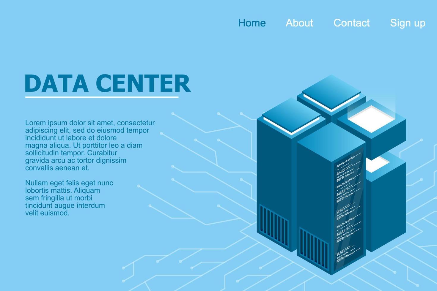 Concept of big data processing center. Isometric Data center. Isometric servers vector design. Data center. Hosting server or data center room concept. vector illustration