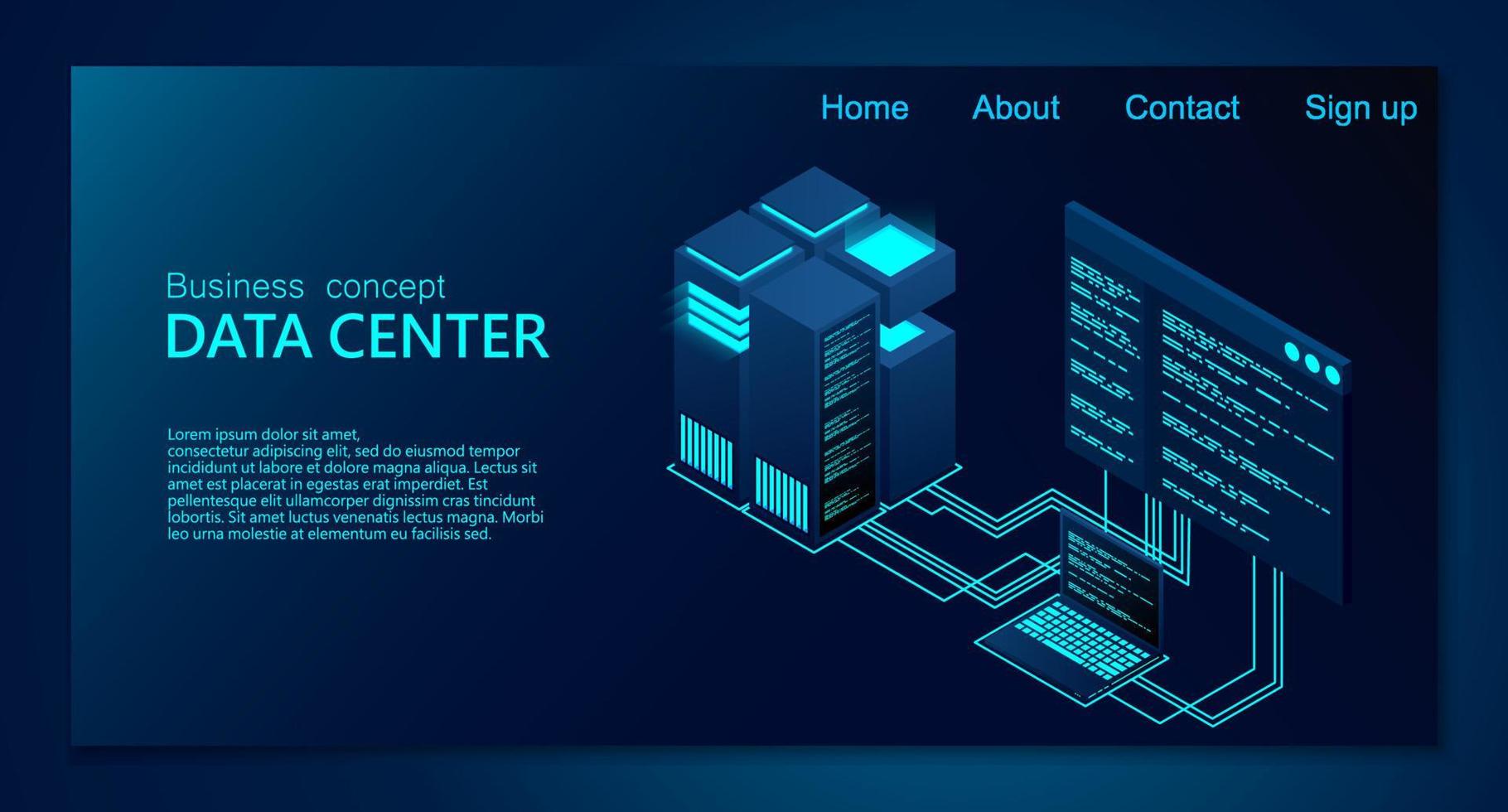 Concept of big data processing center. Isometric Data center. Isometric servers vector design. Data center. Hosting server or data center room concept. vector illustration