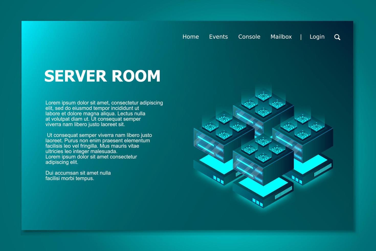 Concept of big data processing center, machine learning, cloud database, station of future, data mining, energy server. Digital technology, machine programming. Vector illustration.