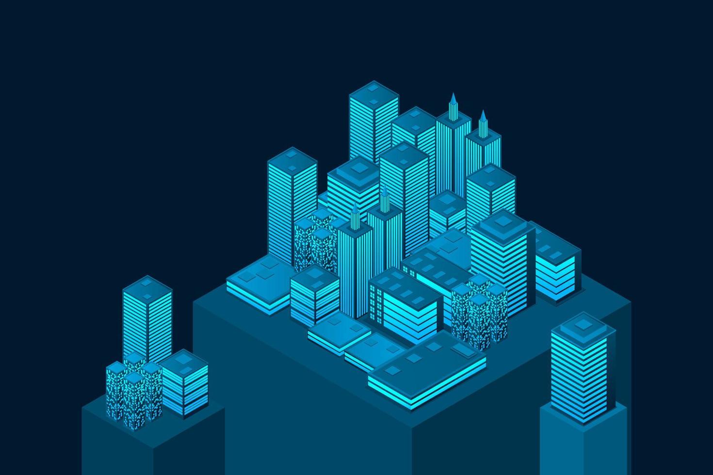 Smart city in a futuristic style. Isometric smart city illustration. Intelligent buildings. Business center with skyscrapers and intelligent buildings vector