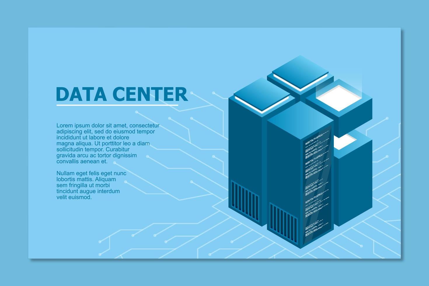 Concept of big data processing center. Isometric Data center. Isometric servers vector design. Data center. Hosting server or data center room concept. vector illustration