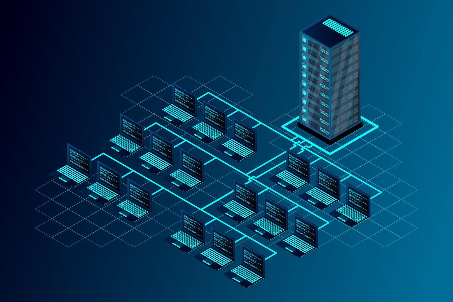 Transfer of user data to the server. Data flow. Data storage. Server. Digital space. Data center vector