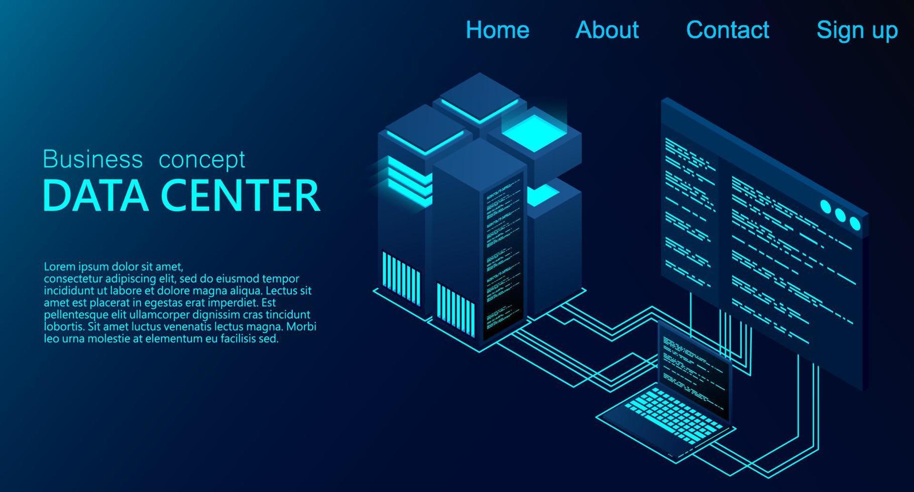 Concept of big data processing center. Isometric Data center. Isometric servers vector design. Data center. Hosting server or data center room concept. vector illustration