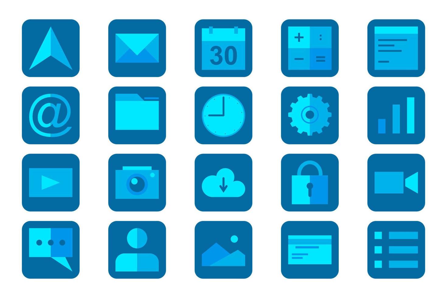 20 icono de conjunto de aplicaciones. icono moderno. interfaz de usuario azul .vector illustraton vector