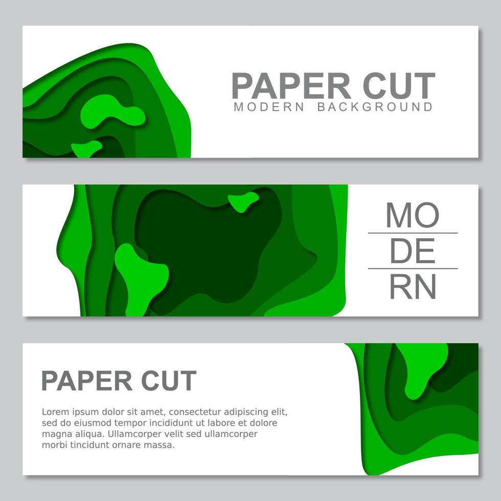 Banners set with 3D abstract background and paper cut shapes. 3D abstract paper cut style. Colorful carving art vector