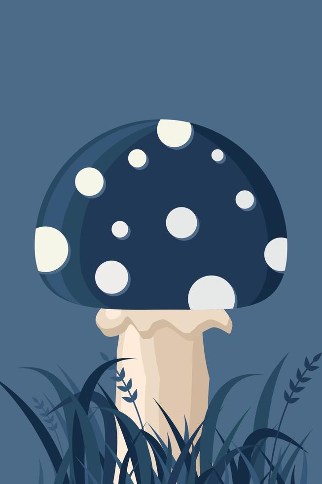 Magic mushrooms isolated. Mushroom with grass. Vector illustration