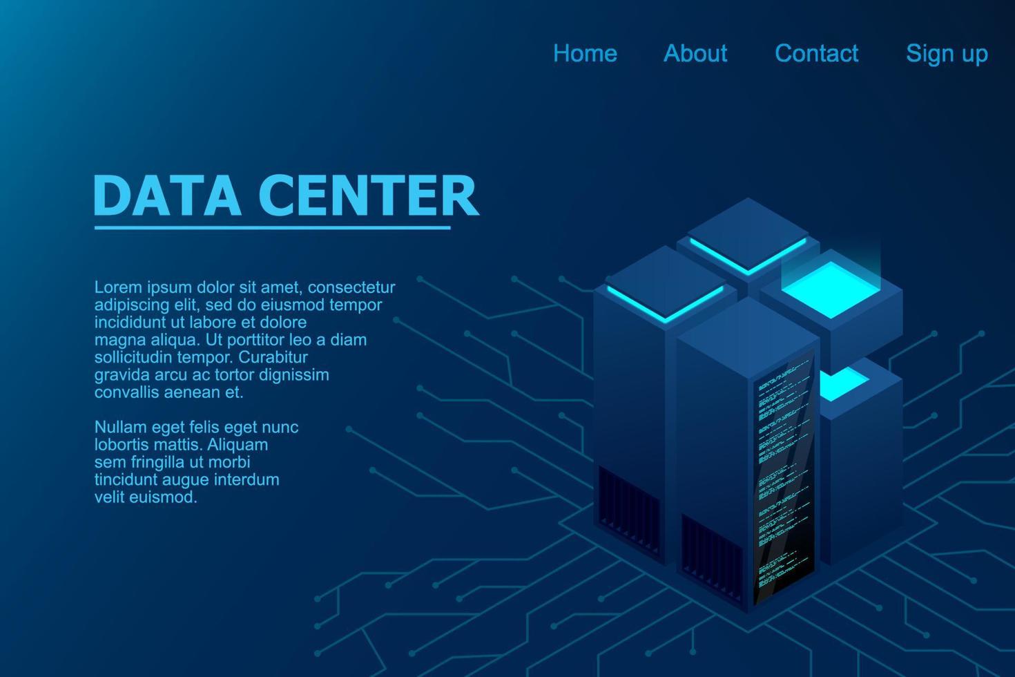 Concept of big data processing center. Isometric Data center. Isometric servers vector design. Data center. Hosting server or data center room concept. vector illustration