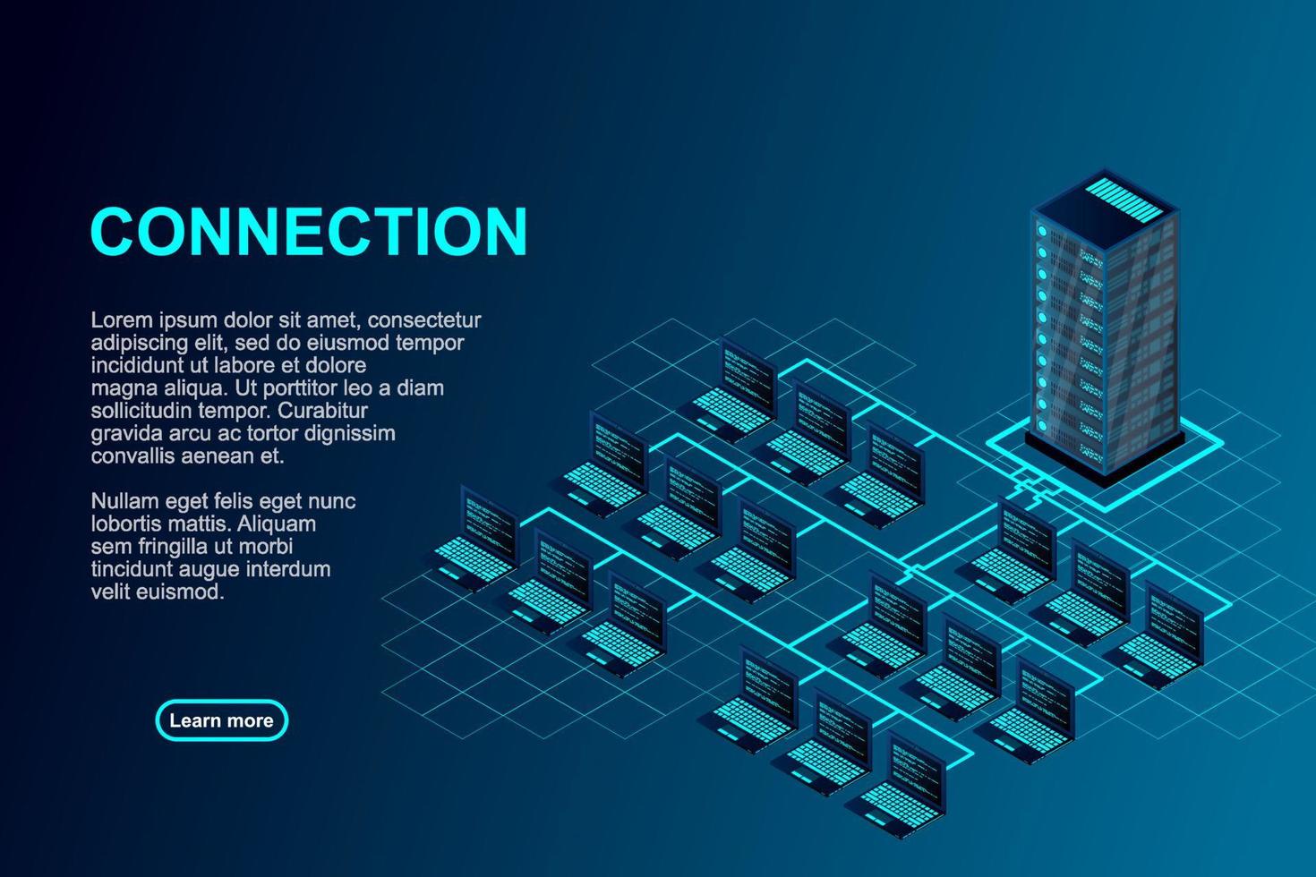 Transfer of user data to the server. Data flow. Data storage. Server. Digital space. Data center vector