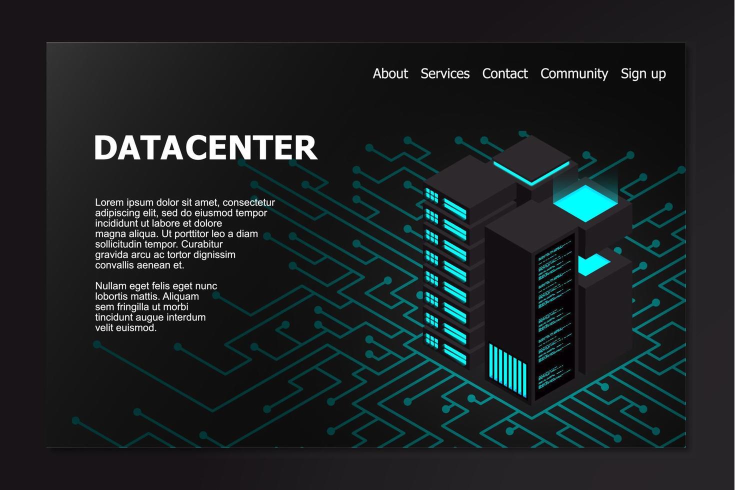 Concept of big data processing center. Isometric Data center. Isometric servers vector design. Data center. Hosting server or data center room concept. vector illustration