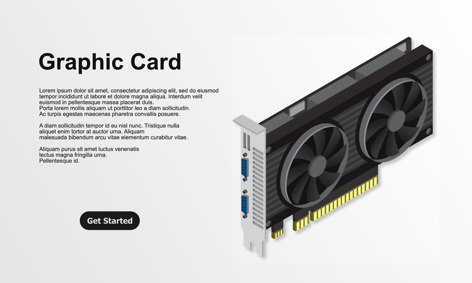 3d isometric video graphic card. Video Graphics Card for cryptocurrency mining or gaming. Personal computer hardware components. GPU Graphic card illustration vector