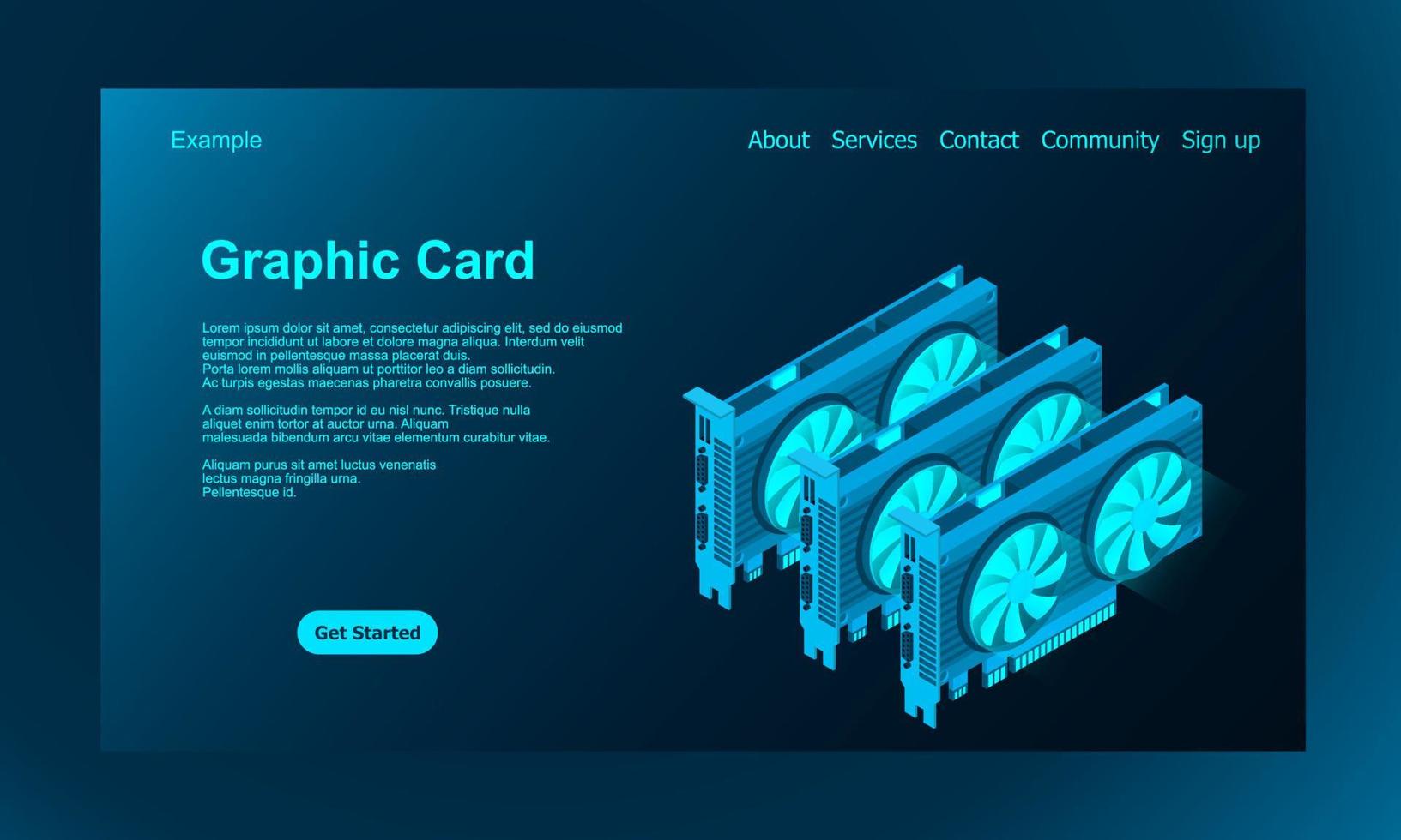 3d isometric video graphic card. Video Graphics Card for cryptocurrency mining or gaming. Personal computer hardware components. GPU Graphic card illustration vector