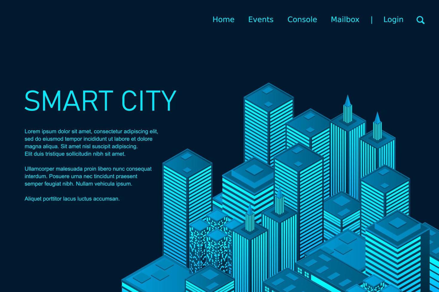 Smart city in a futuristic style. Isometric smart city illustration. Intelligent buildings. Business center with skyscrapers and intelligent buildings vector