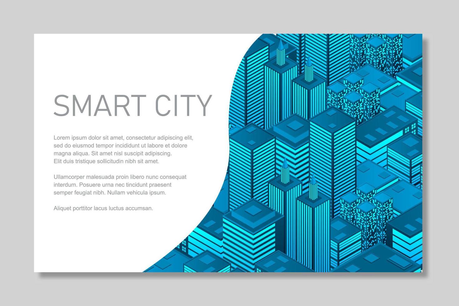 Smart city in a futuristic style. Isometric smart city illustration. Intelligent buildings. Business center with skyscrapers and intelligent buildings vector