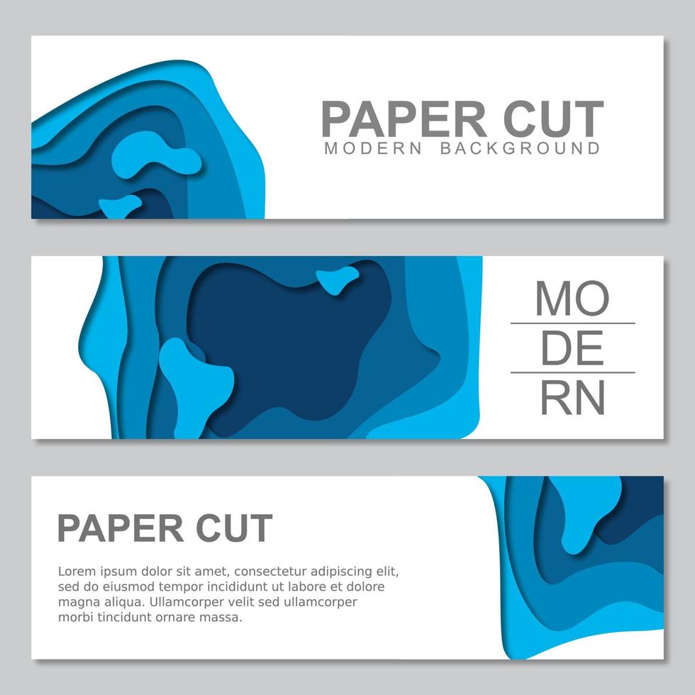 Banners set with 3D abstract background and paper cut shapes. 3D abstract paper cut style. Colorful carving art vector