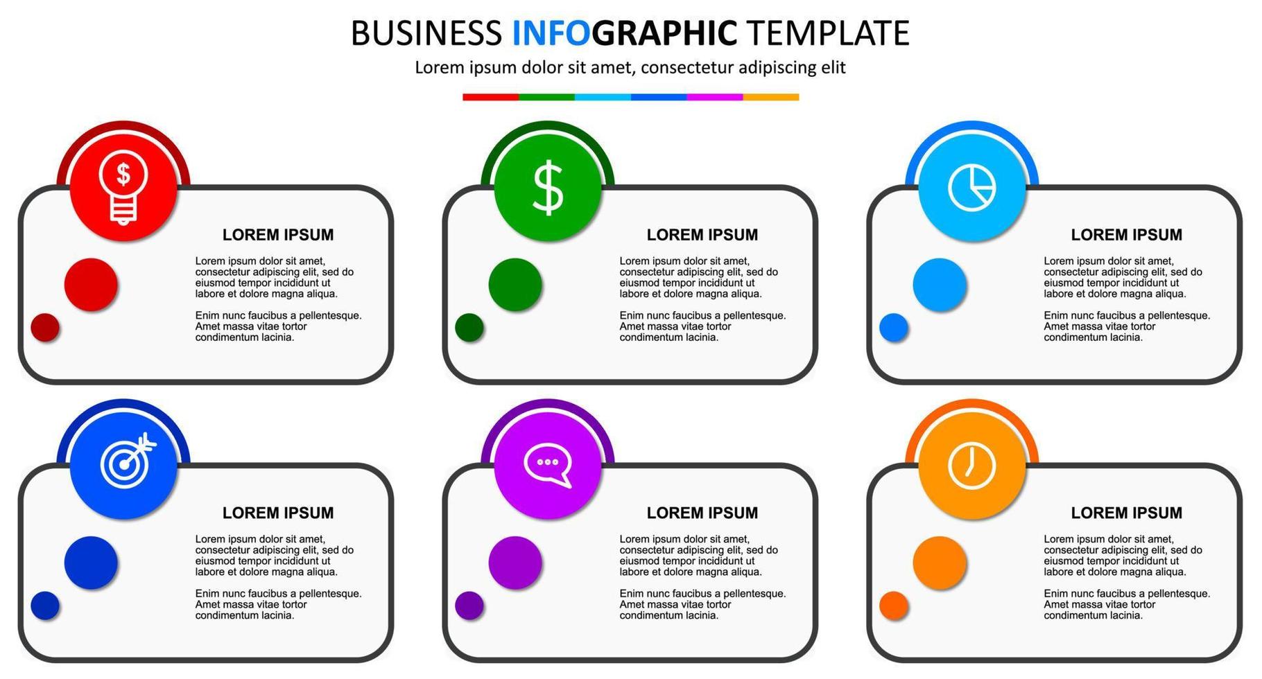 Vector infographic template with six steps or options. Six colorful graphic elements. Infographic design layout. Business concept design can be used for web, brochure, diagram