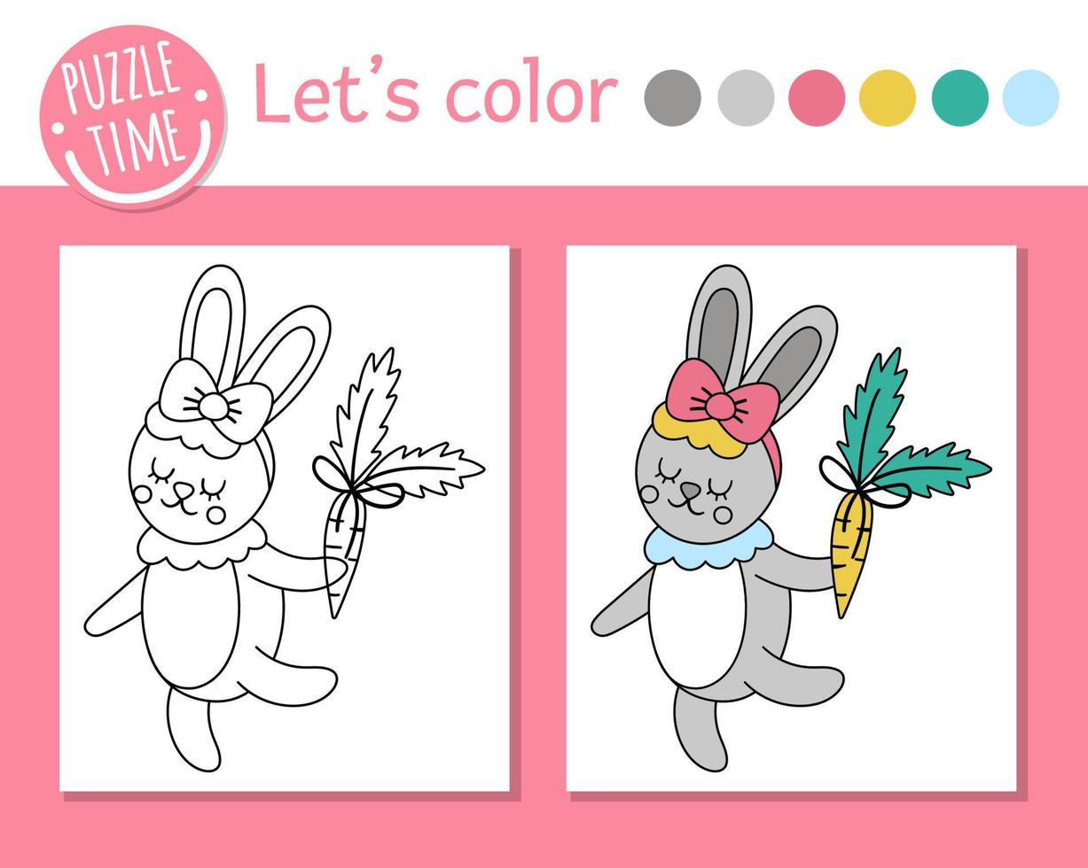 Página para colorear del día de San Valentín para niños. chica divertida del conejo. vector ilustración de contorno de vacaciones con linda liebre del bosque. libro a color con animal adorable para niños con ejemplo de color