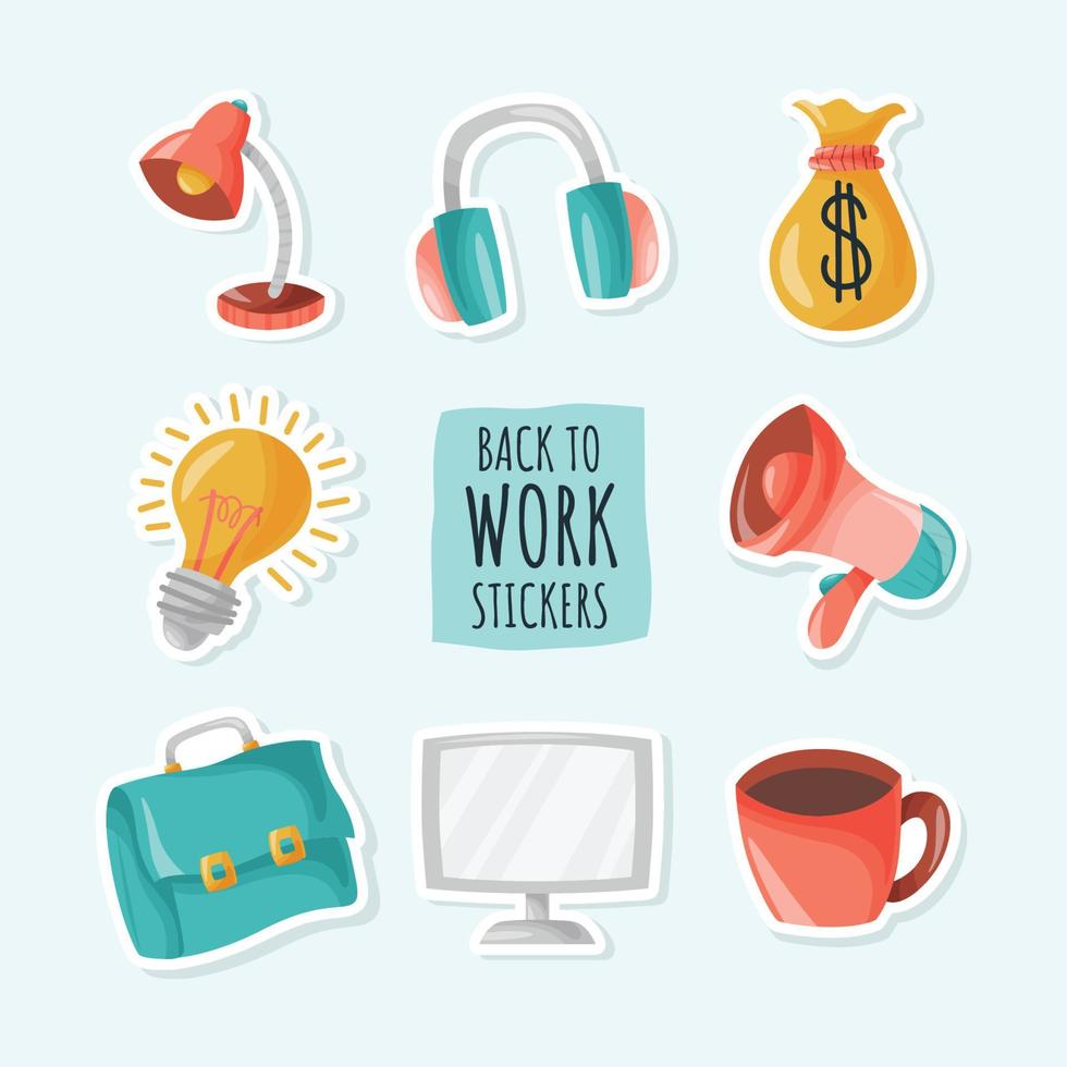 Back To Work Doodle Colorful Stickers Collection vector