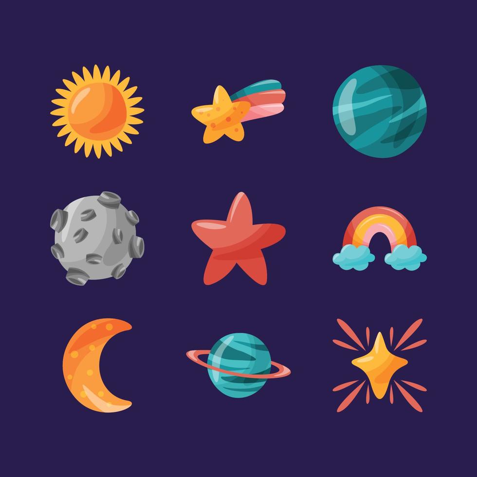 cuerpo celeste objeto espacial doodle colección de iconos vector