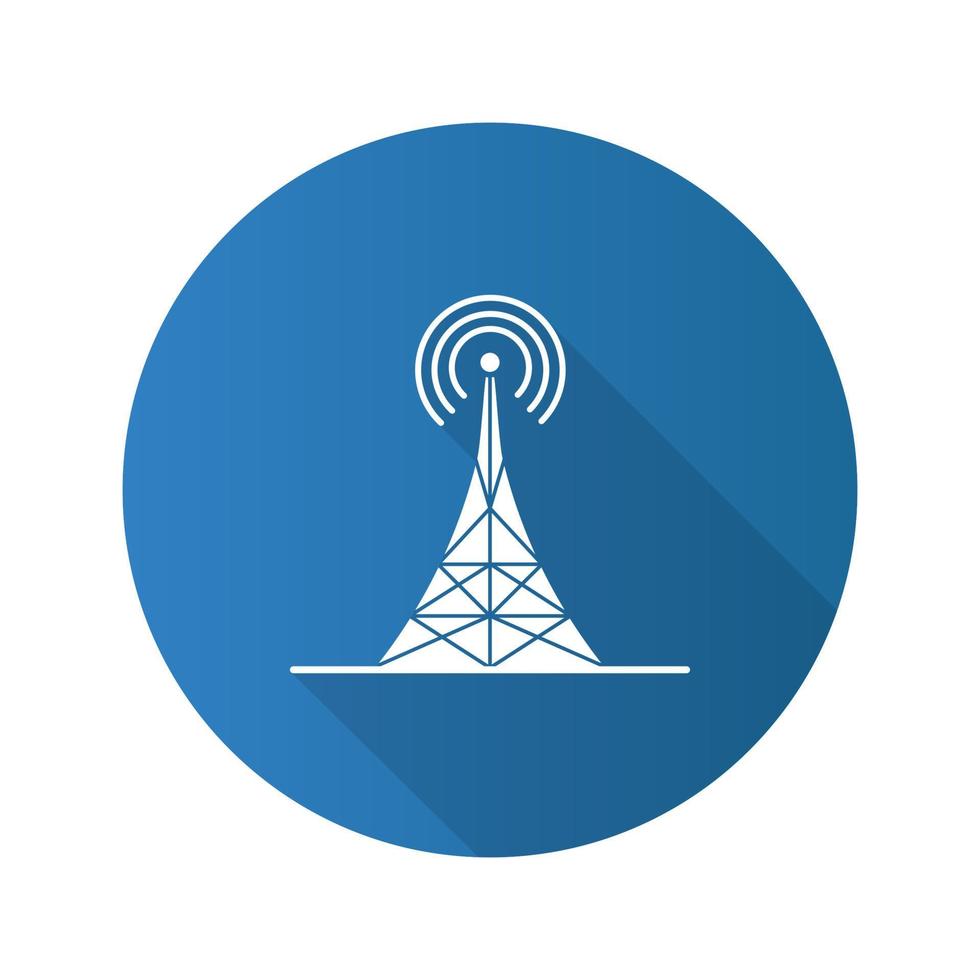 icono de glifo de larga sombra de diseño plano de torre de radio. antena. ilustración de silueta de vector