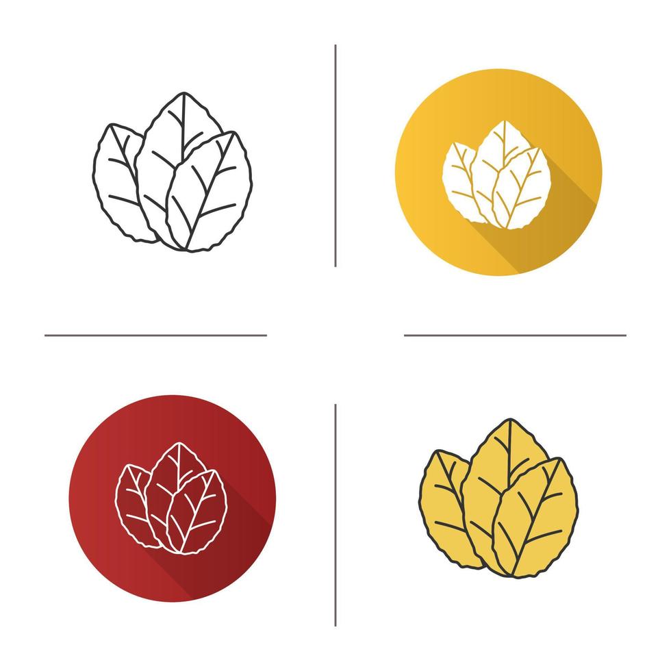 Tobacco leaves icon. Mint. Flat design, linear and color styles. Isolated vector illustrations