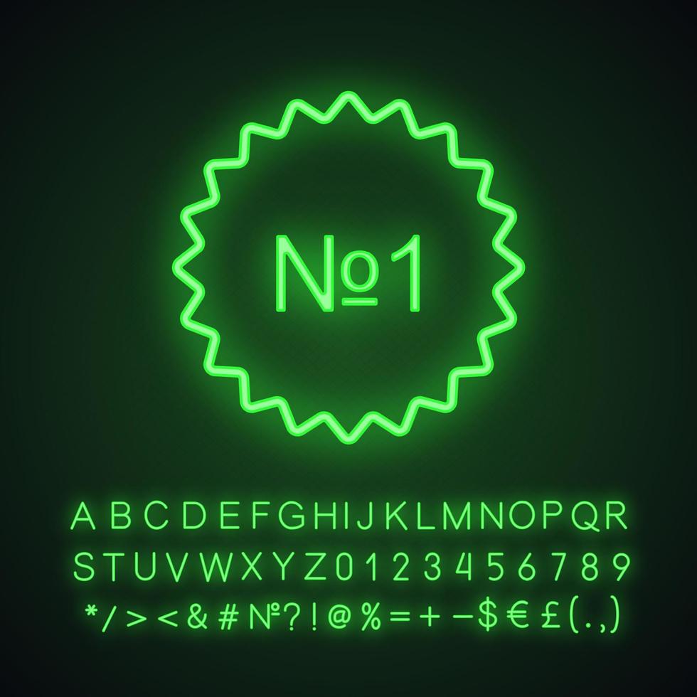 Number one round sticker neon light icon. Glowing sign with alphabet, numbers and symbols. Vector isolated illustration