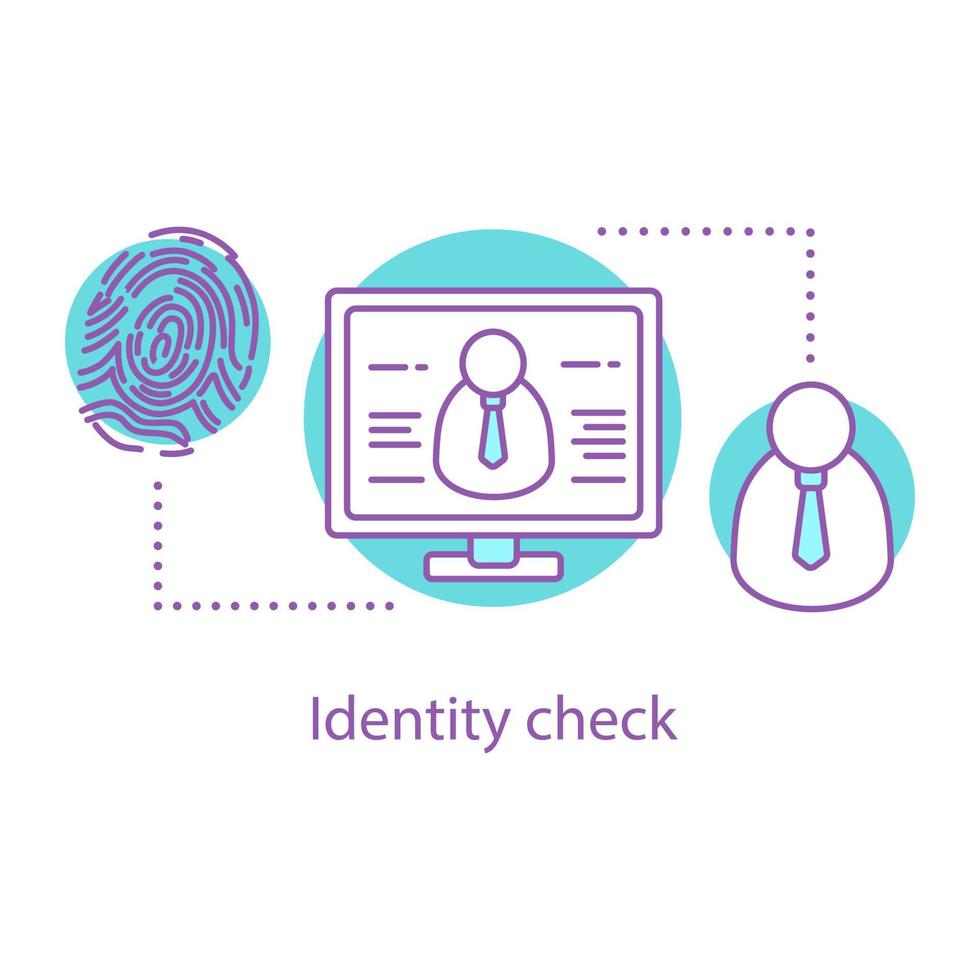 icono de concepto de verificación de identidad. seguridad de aeropuerto. Ilustración de línea fina de idea de identificación de huellas dactilares. autorización biométrica. dibujo de contorno aislado vectorial vector