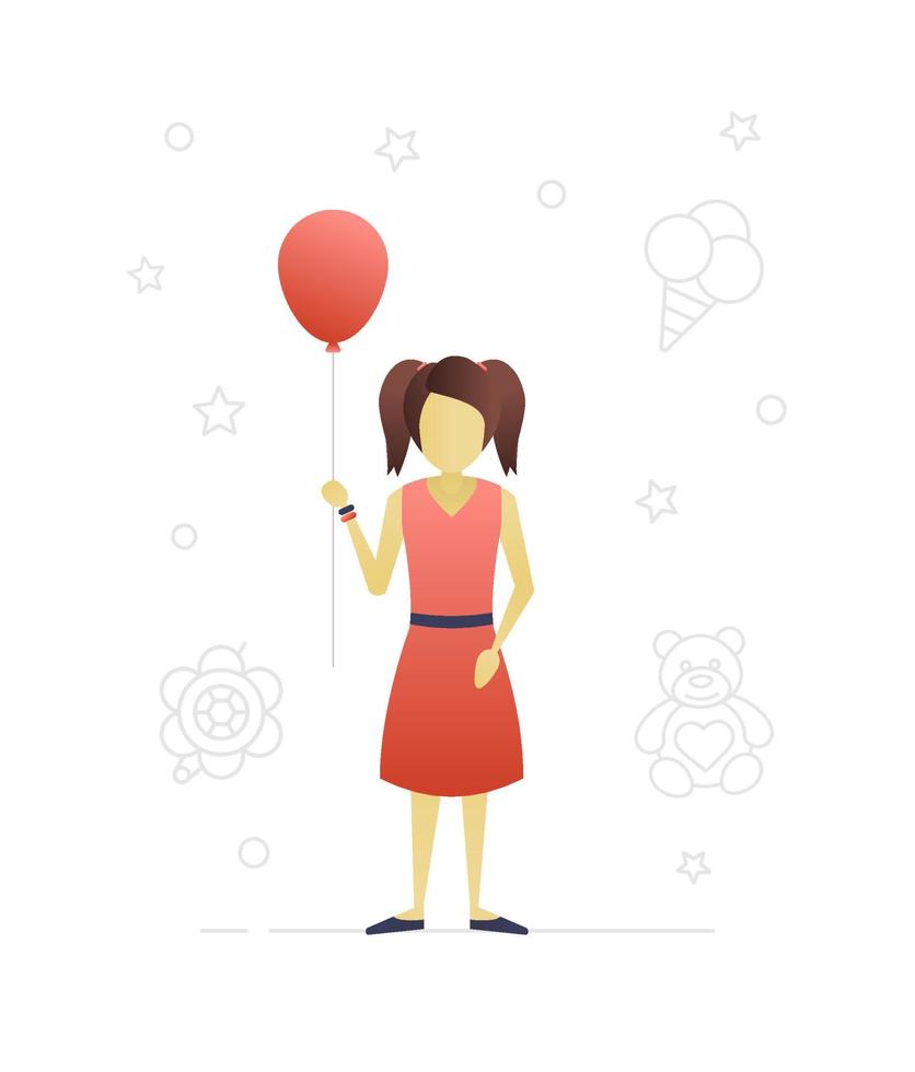 Little girl with balloon flat character design. Child. Vector isolated illustration