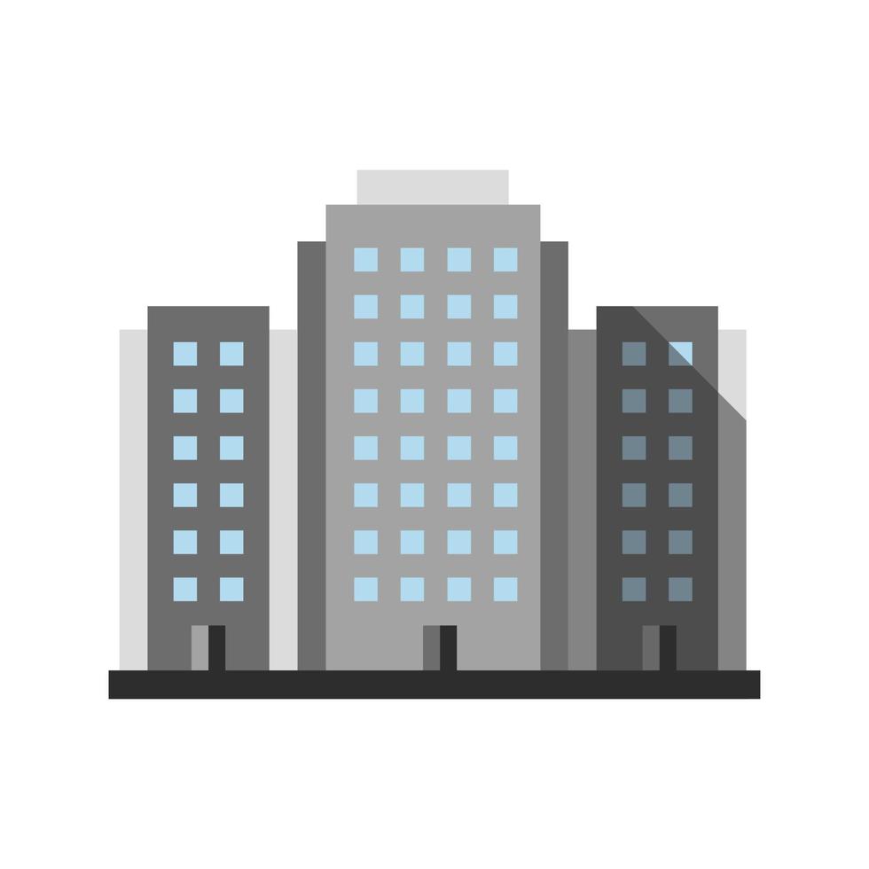 Icono de color de sombra larga de diseño plano de edificio de varios pisos. edificio de apartamentos. Complejo de viviendas. ilustración de silueta de vector