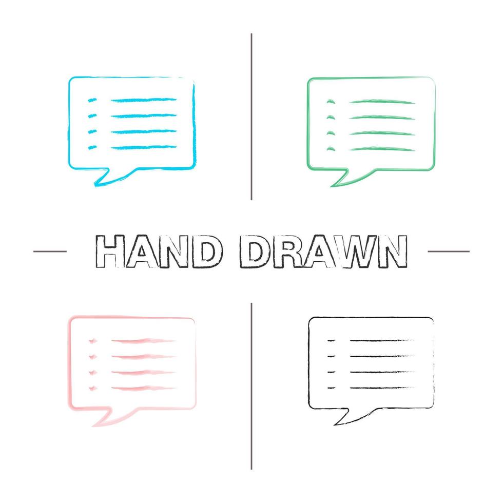 Speech bubble hand drawn icons set. Chat box. Color brush stroke. Isolated vector sketchy illustrations
