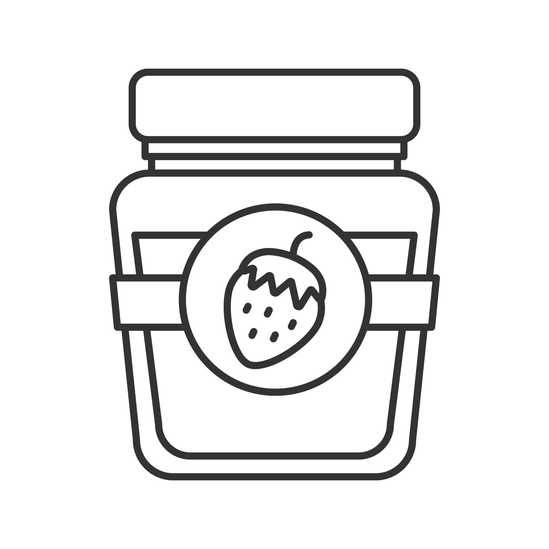 Strawberry jam jar linear icon. Thin line illustration. Fruit preserve