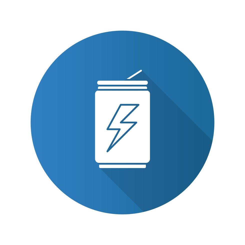 Energy drink can flat design long shadow glyph icon. Aluminium can with beverage. Vector silhouette illustration