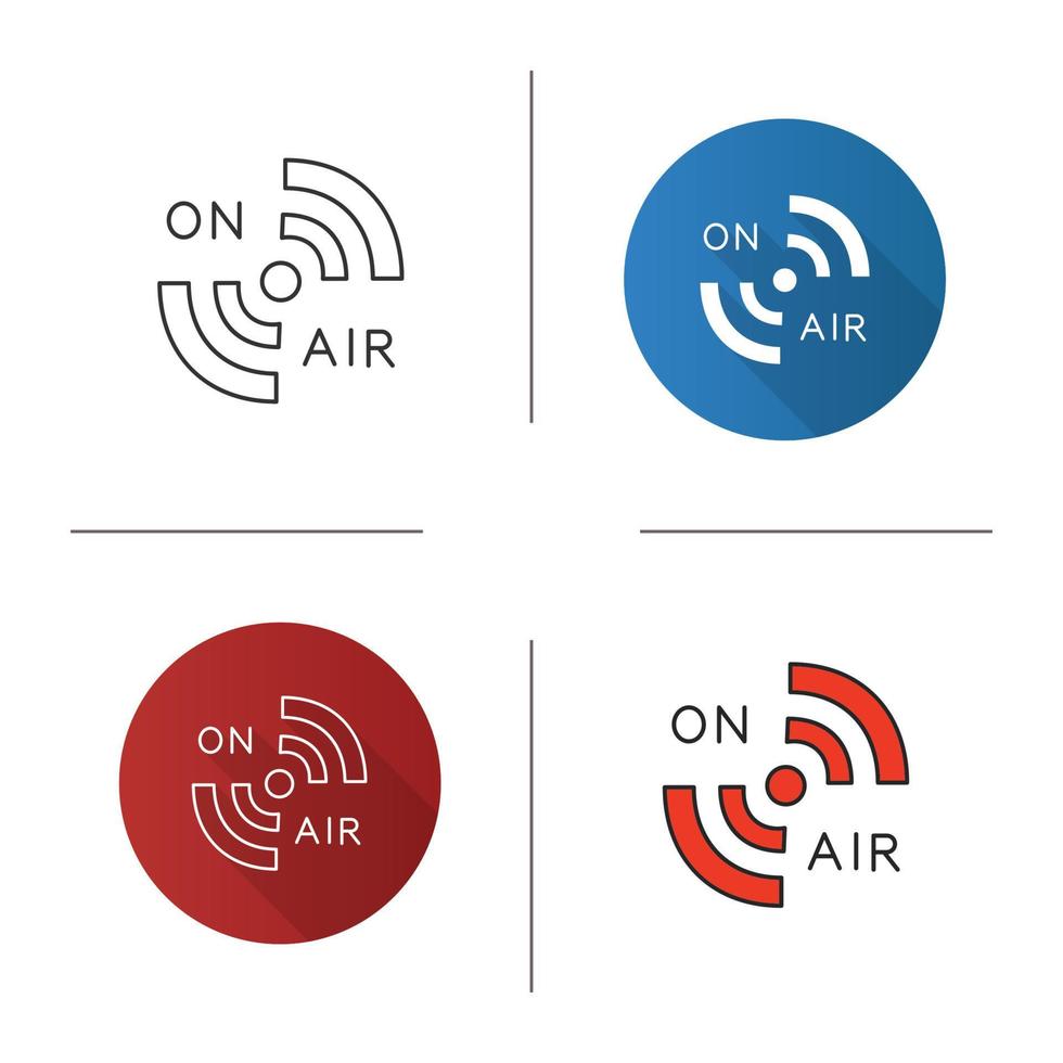Radio signal icon. On air. Hotspot. Flat design, linear and color styles. Isolated vector illustrations