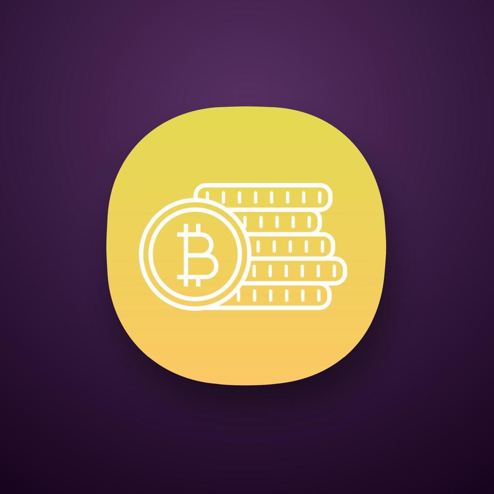 Bitcoin coins stack app icon. Cryptocurrency deposit. Digital money. UI UX user interface. Web or mobile application. Vector isolated illustration