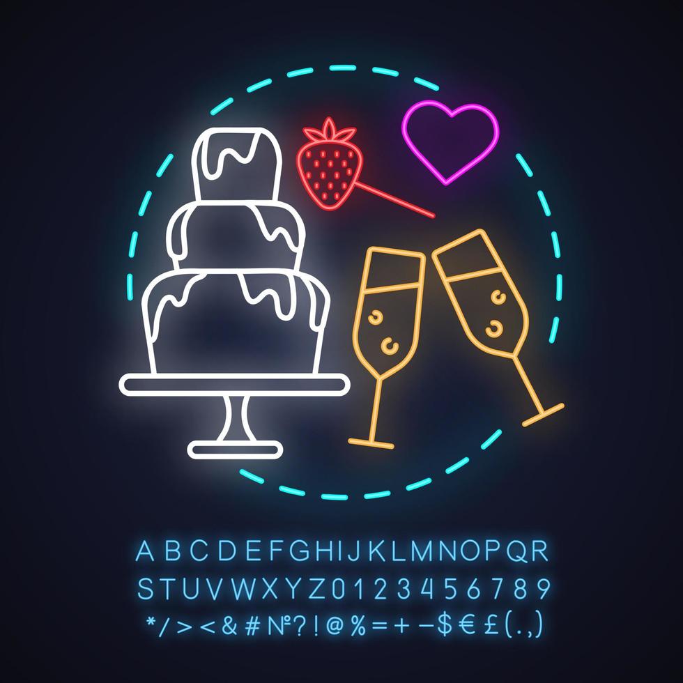 Cafe neon light concept icon. Romantic date idea. Couple in love pastime. Glowing sign with alphabet, numbers and symbols. Vector isolated illustration