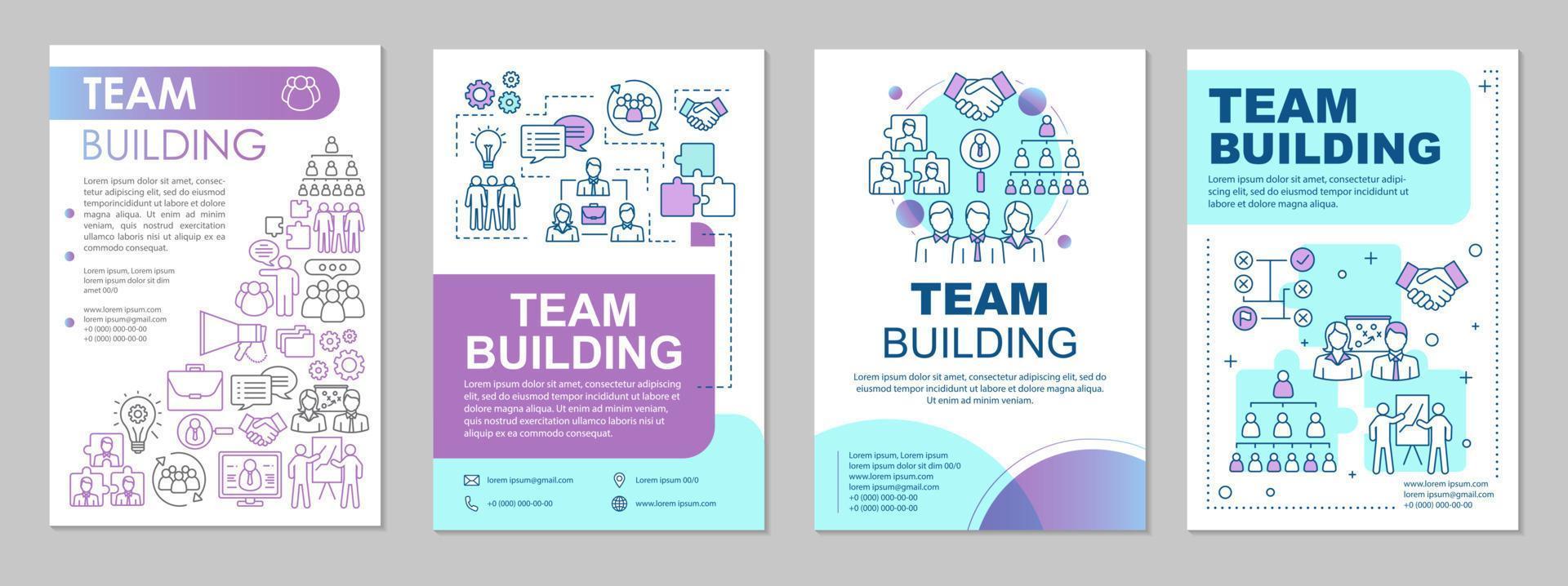 Team building brochure template layout. Teamwork. Flyer, booklet, leaflet print design with linear illustrations. Team management. Vector layouts for magazines, annual reports, advertising posters