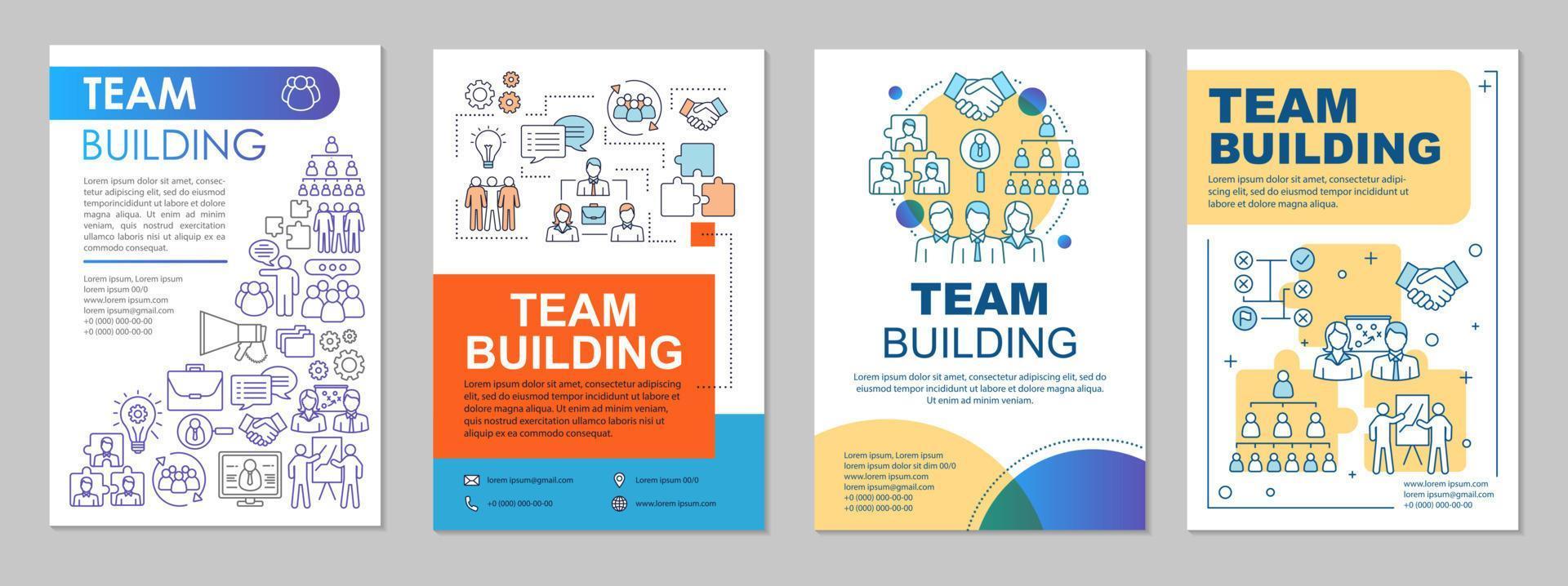 Team building brochure template layout. Teamwork. Flyer, booklet, leaflet print design with linear illustrations. Team management. Vector layouts for magazines, annual reports, advertising posters