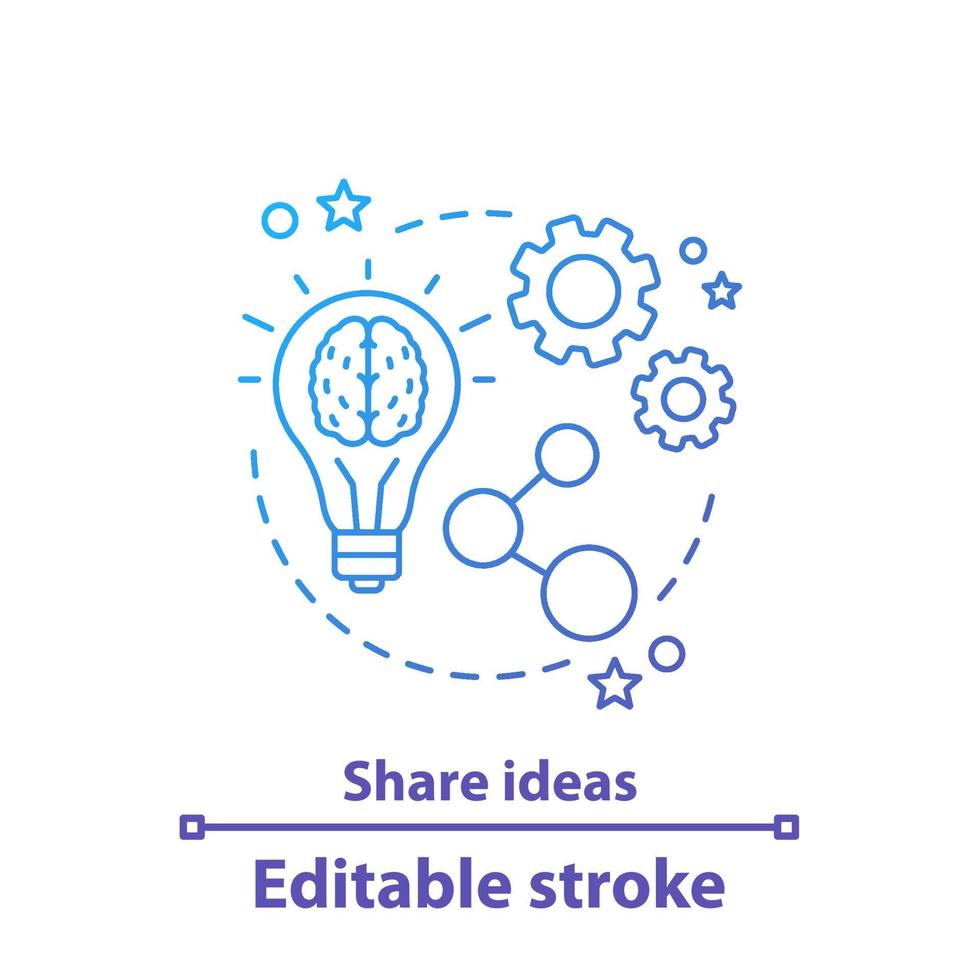 Share ideas concept icon. Ideas generation. Brainstorm idea thin line illustration. Problem solving. Networking. Vector isolated outline drawing. Editable stroke